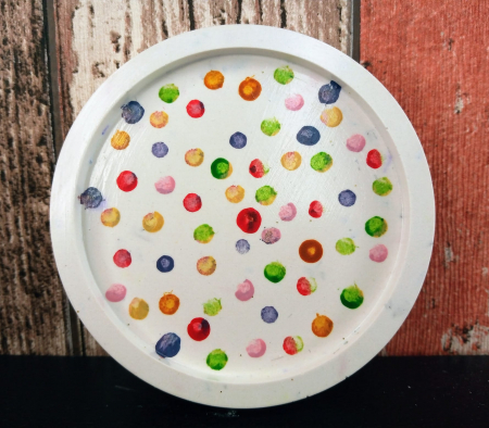 Ceramica handmade - Suport rotund (farfuriuta) -  "colored dots", din ceramica.