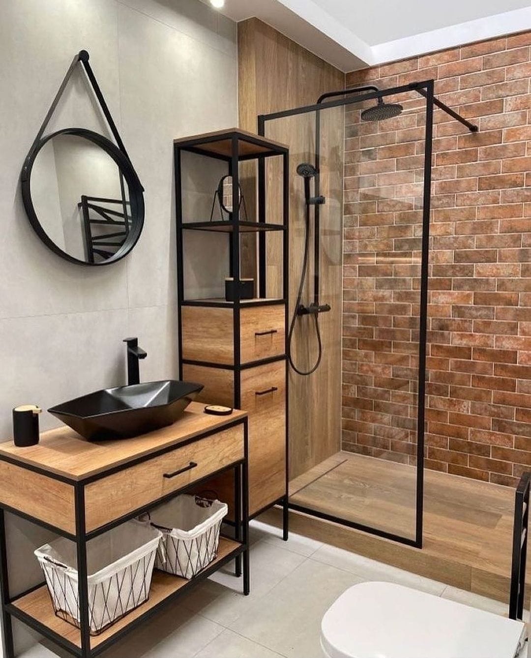 Amenajare baie cu duș walk-in - pașii pentru amenajarea unei băi cu duș walk-in- mobilier de lemn, dus walk in-min