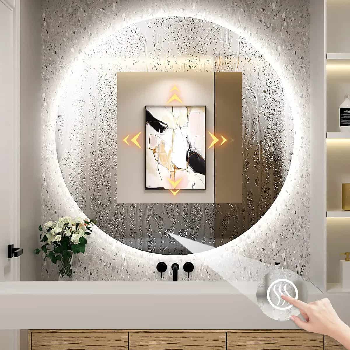 Modele de băi cu duș walk-in - idei de amenajare- oglinda baie cu leduri-min