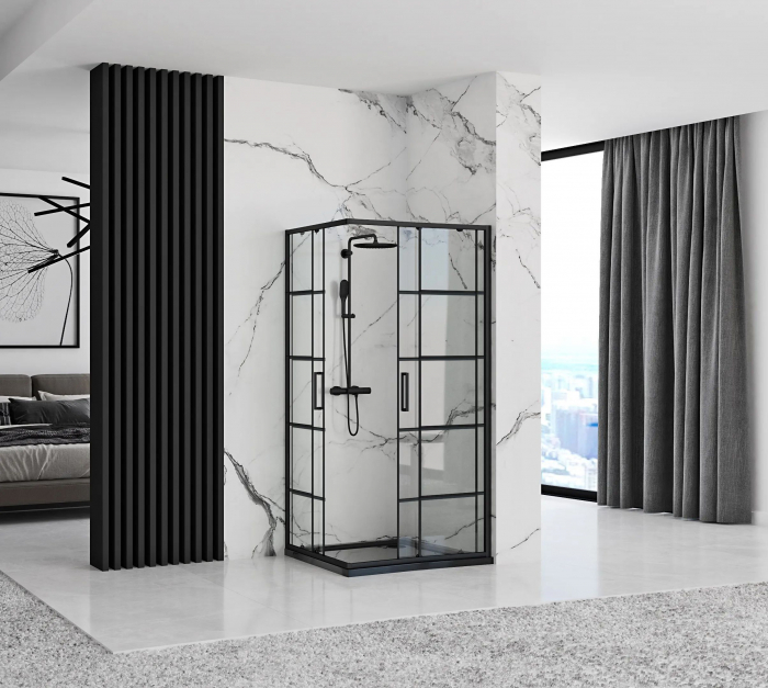Cabină de duș culisantă de colț mărime 80x100 culoare neagră Concept Black [4]