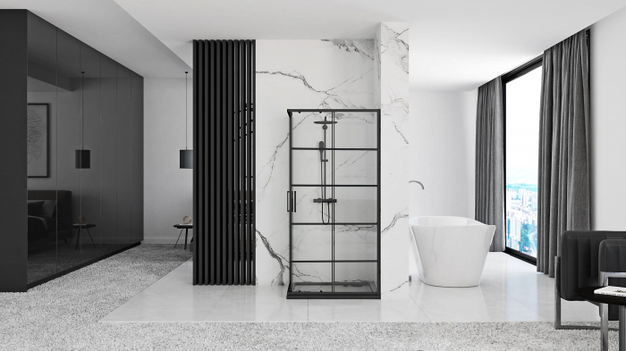 Cabină de duș culisantă de colț mărime 90x90 culoare neagră Concept Black [2]