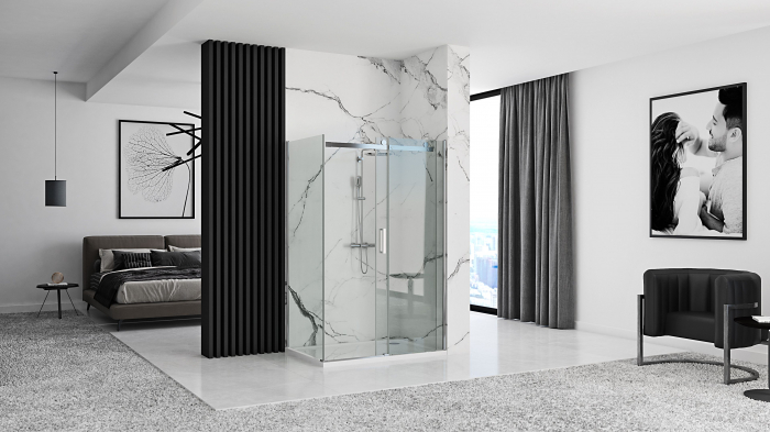 Cabină de duș culisantă  de colț mărime 100x80 cm culoare crom lucios sticlă securizată de 6 mm model Marten Chrome [4]