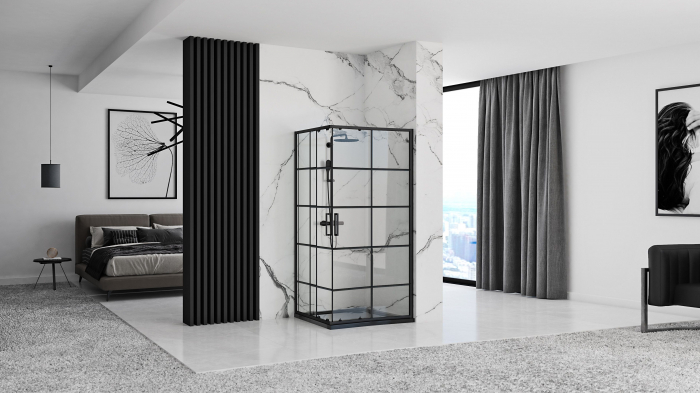 Cabină de duș culisantă de colț mărime 80x100 culoare neagră Concept Black [3]