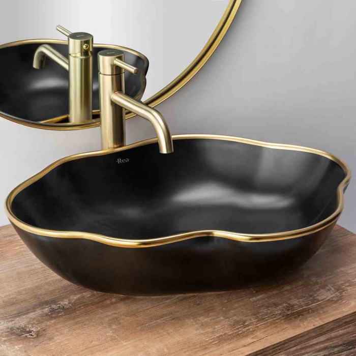 Baterie chiuvetă culoare auriu periat înălțime 28 cm material alamă model Lungo Gold High Brushed [4]