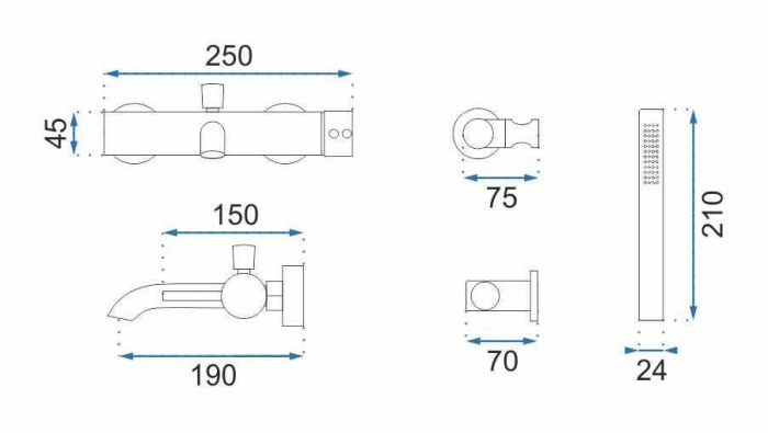 Baterie cadă culoare negru mat înălțime 4.5 cm material alamă model Lungo Black [3]