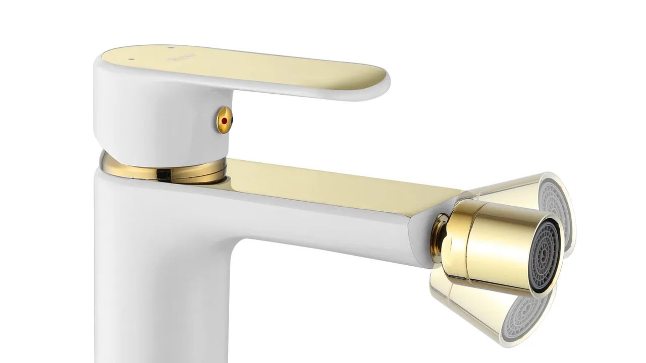 Baterie bideu culoare albă înălțime 16 cm material alamă model Bloom White/Gold [3]