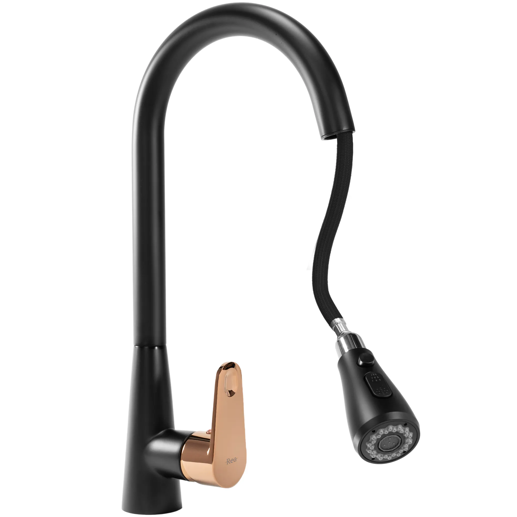 Baterie bucătărie culoare neagră înălțime 43 cm material alamă model Mild Black Rose Gold [2]