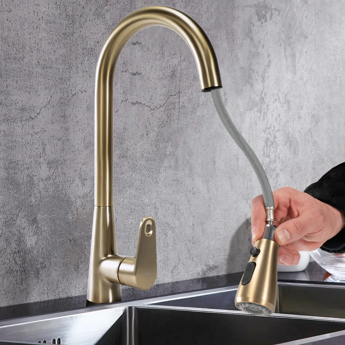 Baterie bucătărie culoare auriu periat înălțime 43 cm material alamă model Mild Gold Brushed [4]