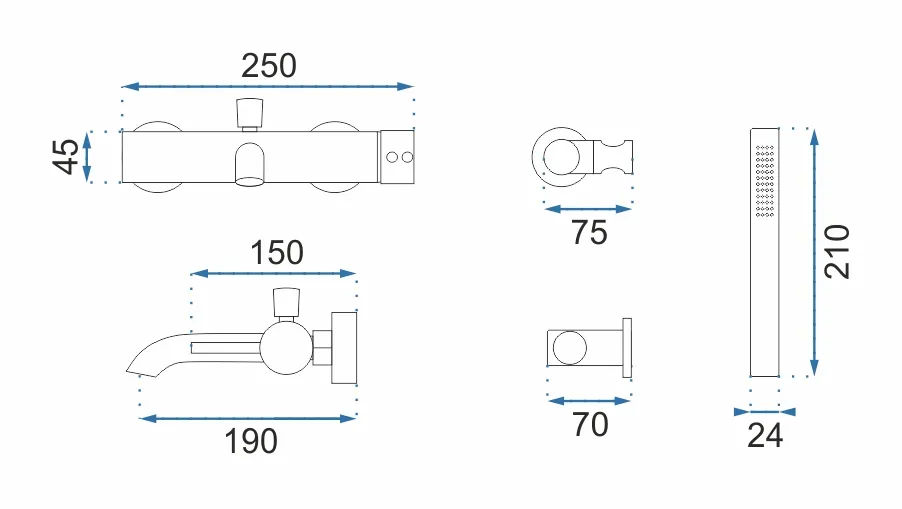 Baterie cadă culoare crom înălțime 4.5 cm material alamă model Lungo Chrome [7]