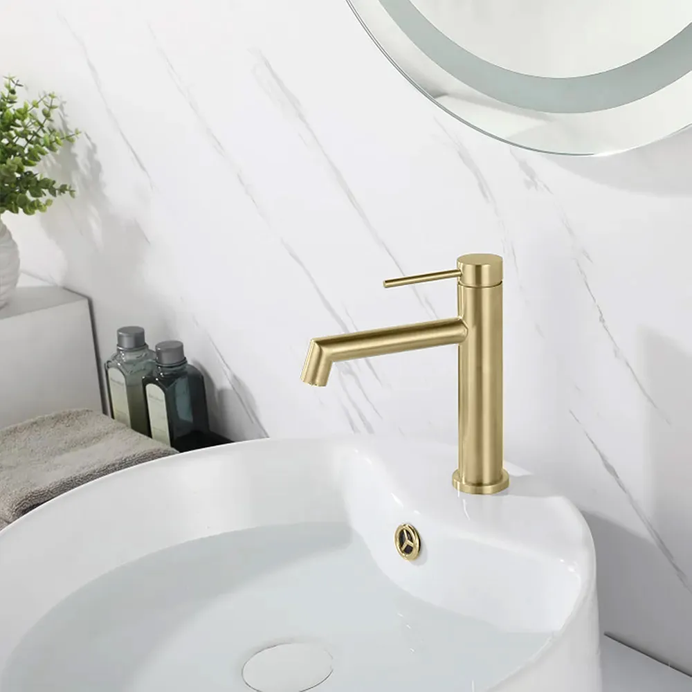 Baterie chiuvetă culoare auriu periat înălțime 20.5 cm material alamă model Foss Gold Brush Low [2]