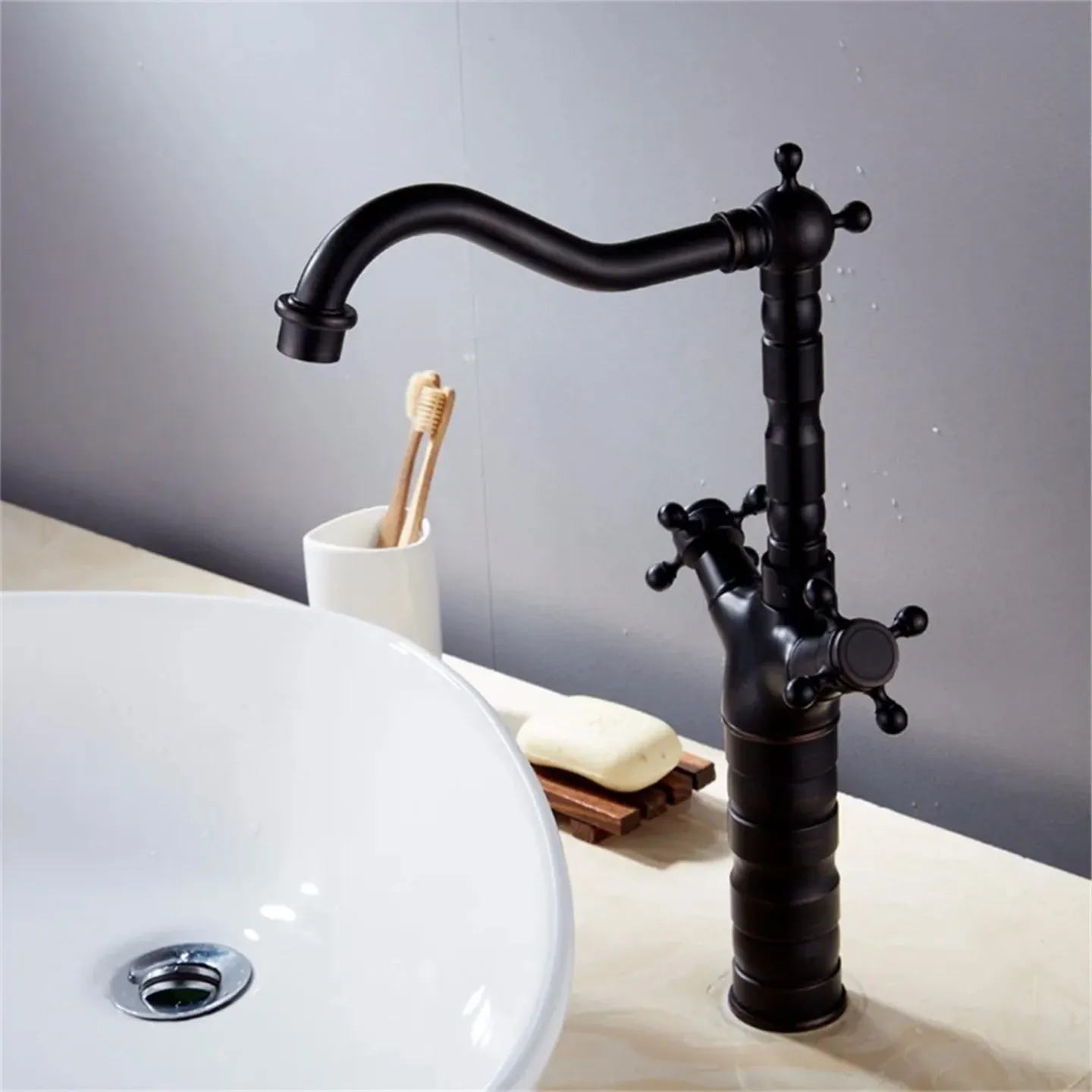Baterie chiuvetă culoare negru mat înălțime 40 cm material alamă model Rustico Old Black High [5]