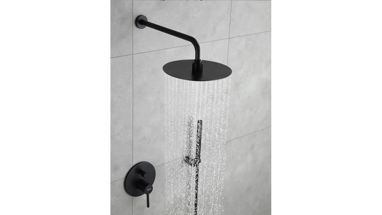 Set de duș încastrat în perete finisaj negru mat înălțime 16 cm model Lungo Black Matt [4]