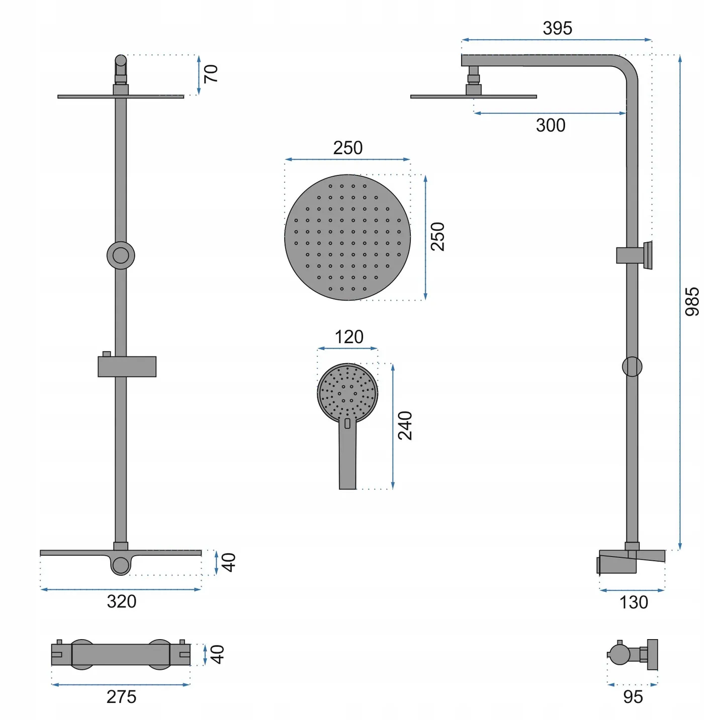Set de duș culoare neagră înălțime 98 cm material alamă/ABS model Mike Black [8]
