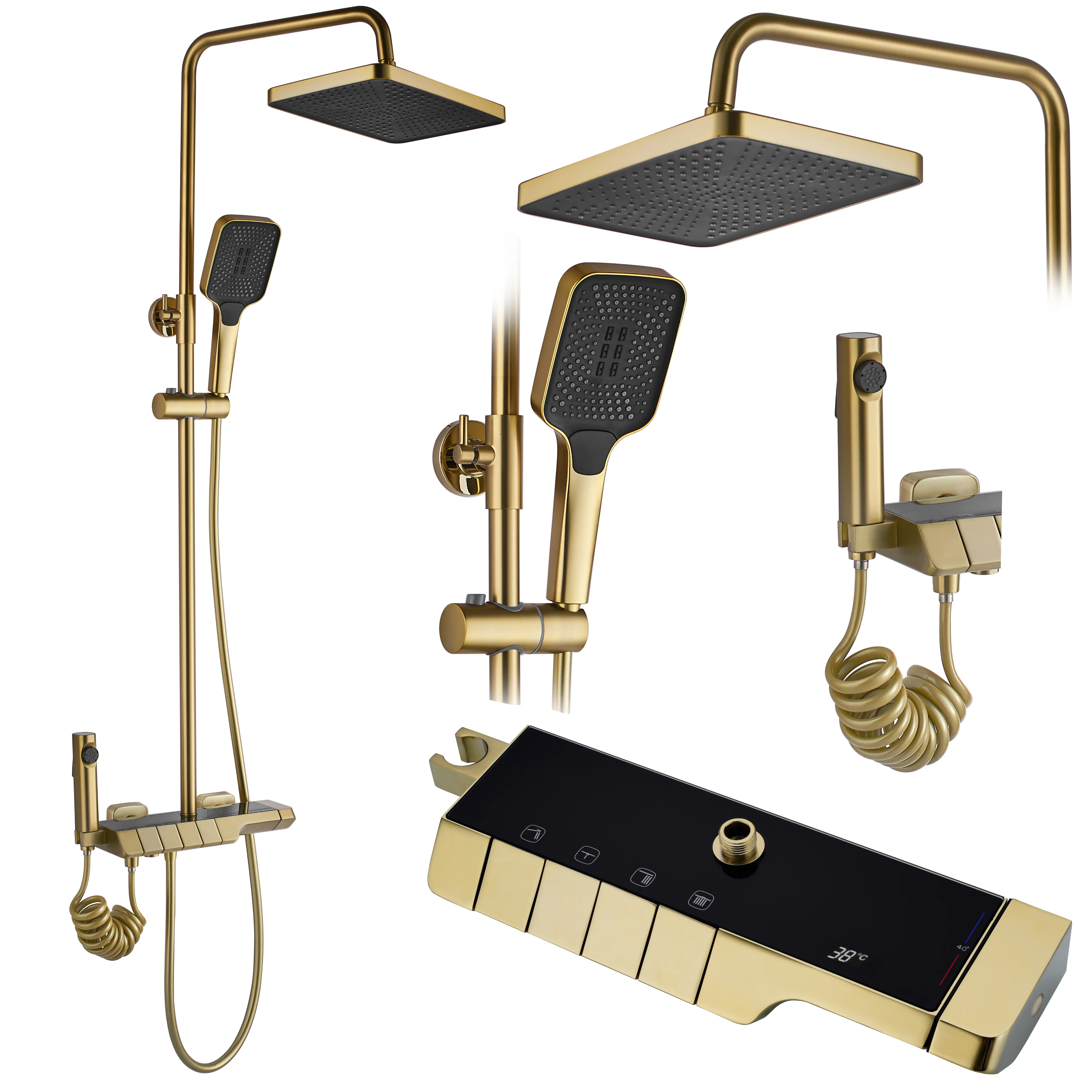 Set de duș culoare auriu periat înălțime 115 cm material alamă model Rob Brushed Gold [2]