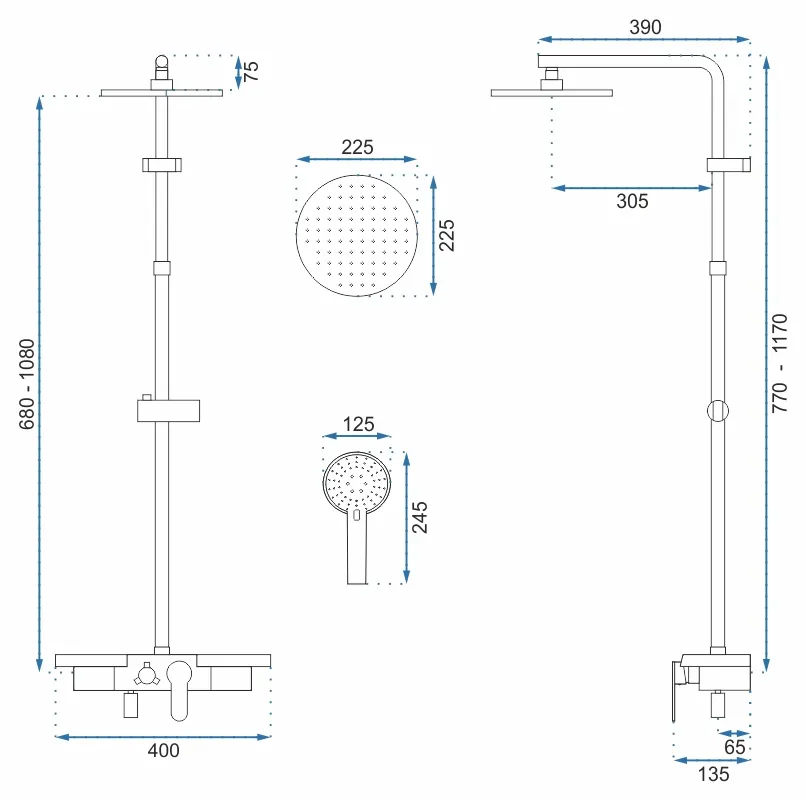 Set de duș culoare negru mat înălțime 117 cm material alamă/ABS model Santos Black Mat [9]