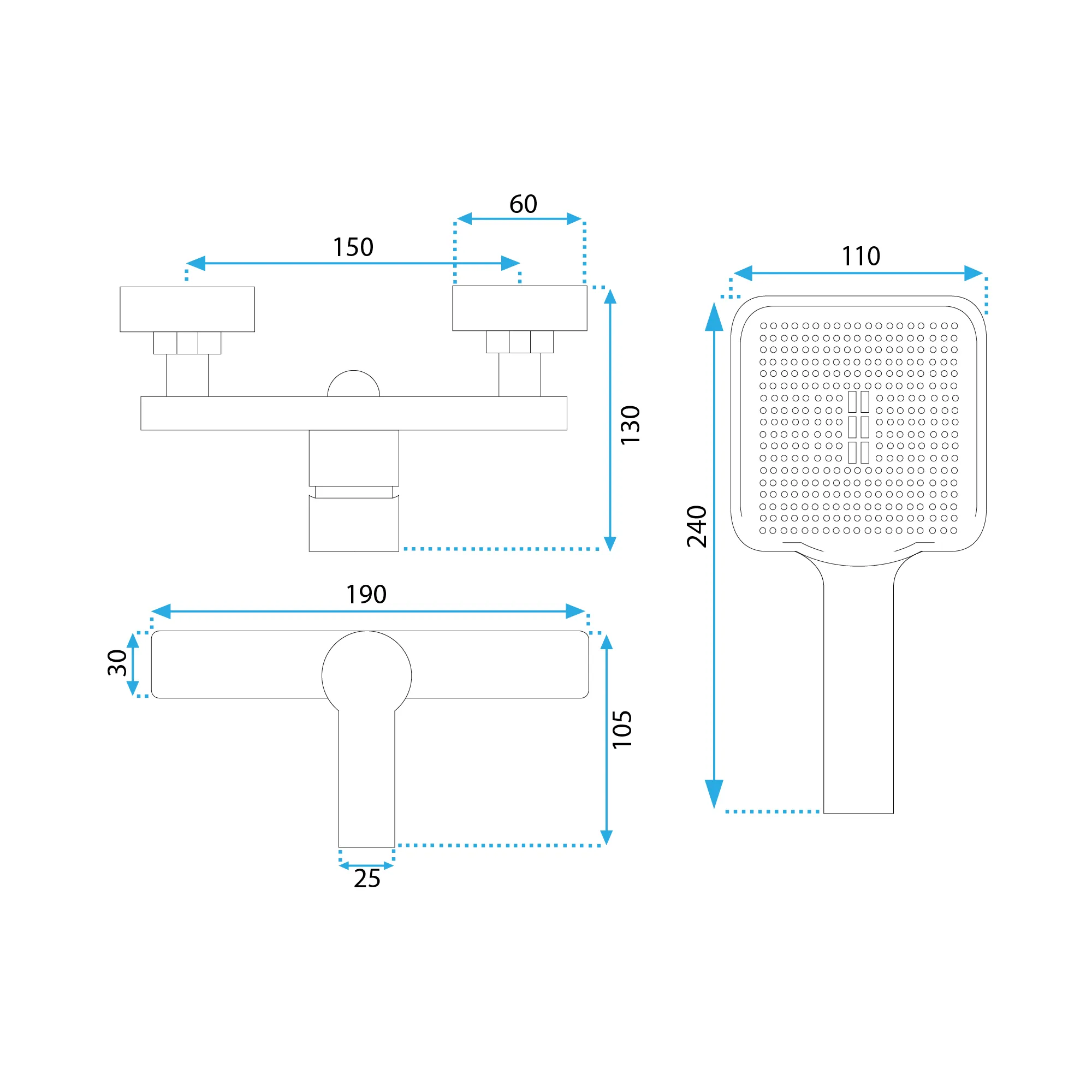 Baterie duș culoare negru mat înălțime 10.5 cm material alamă/ABS model Argus Black Mat [5]