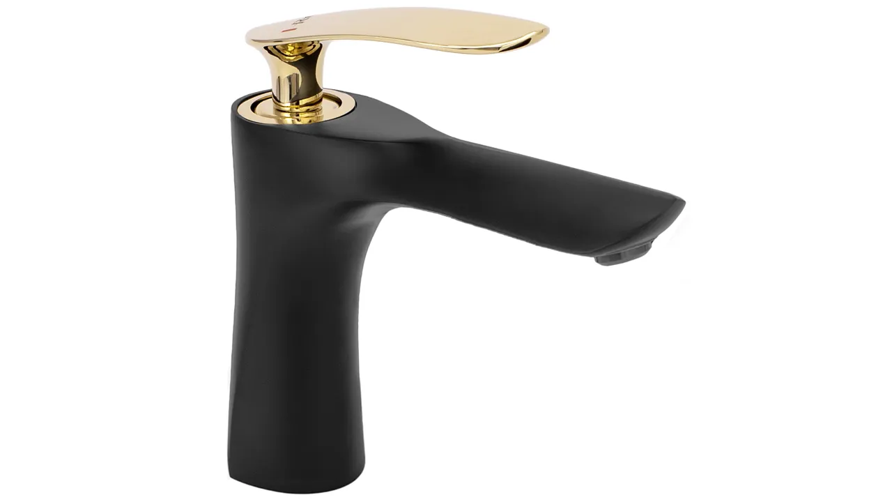 Baterie chiuvetă culoare neagră înălțime 17 cm material alamă model Orbit Black/Gold Low [2]