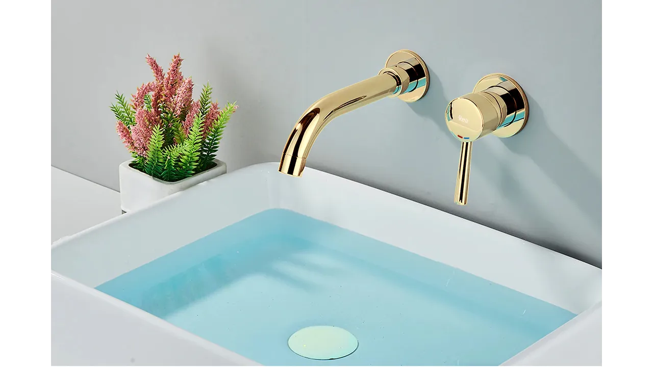 Baterie chiuvetă culoare auriu înălțime 11 cm material alamă model Lungo Long Gold [2]