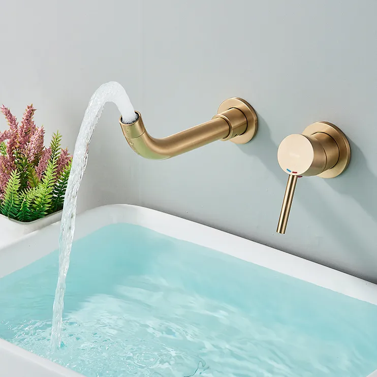 Baterie lavoar culoare auriu periat înălțime 11 cm material alamă model Lungo Long Gold Brushed [5]