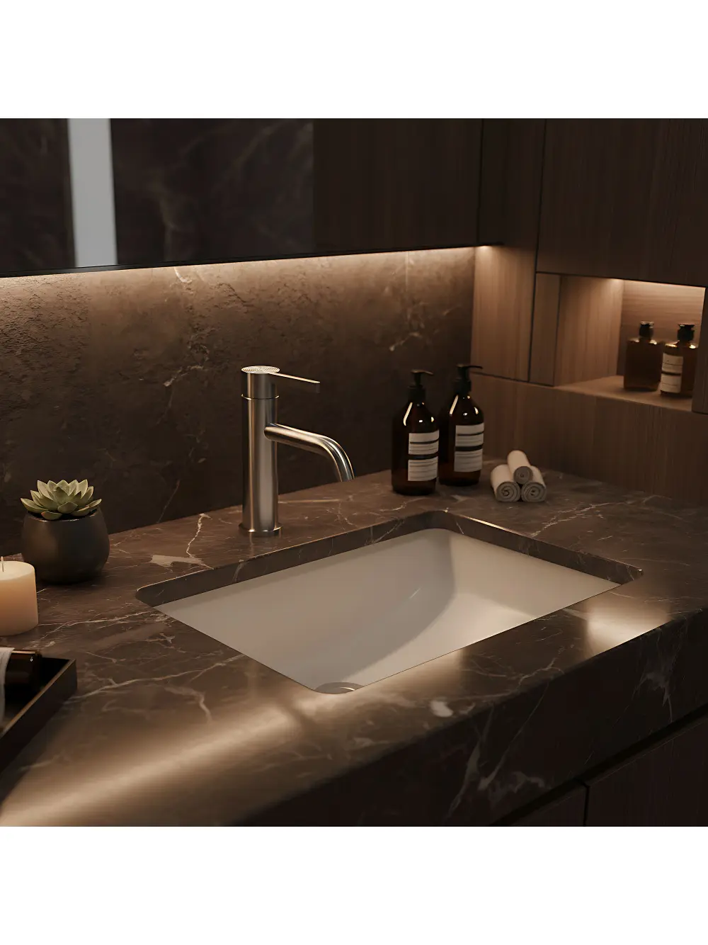 Baterie lavoar culoare crom periat înălțime 18 cm model Foster Nickel Brush Low [6]