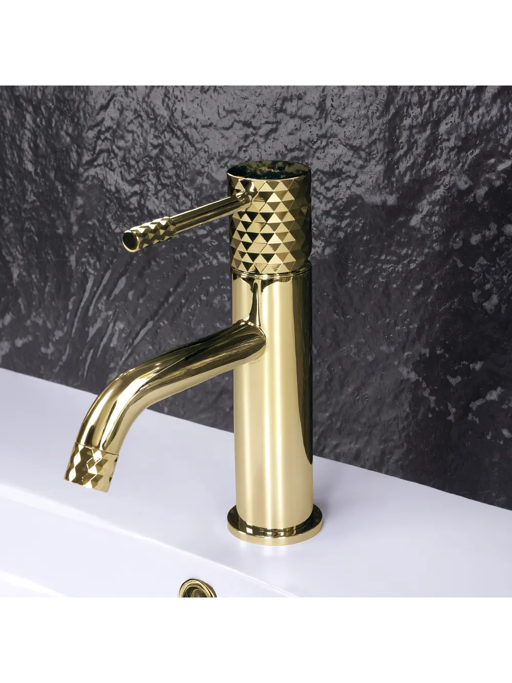 Baterie lavoar culoare auriu lucios înălțime 19 cm model Lungo Diamond Gold Low [2]