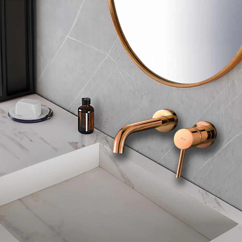 Baterie lavoar finisaj cupru înălțime 11 cm material alamă model Lungo Copper [4]