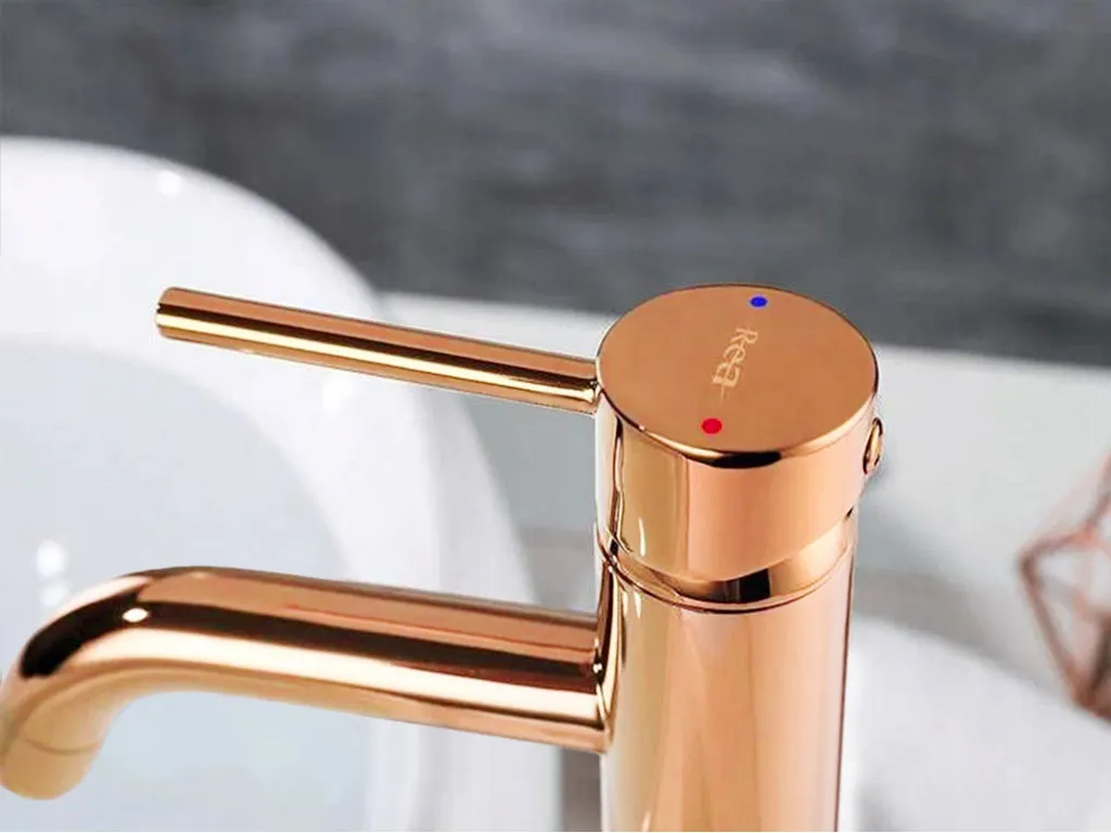 Baterie lavoar finisaj cupru lucios înălțime 28 cm model Lungo Cooper High [4]