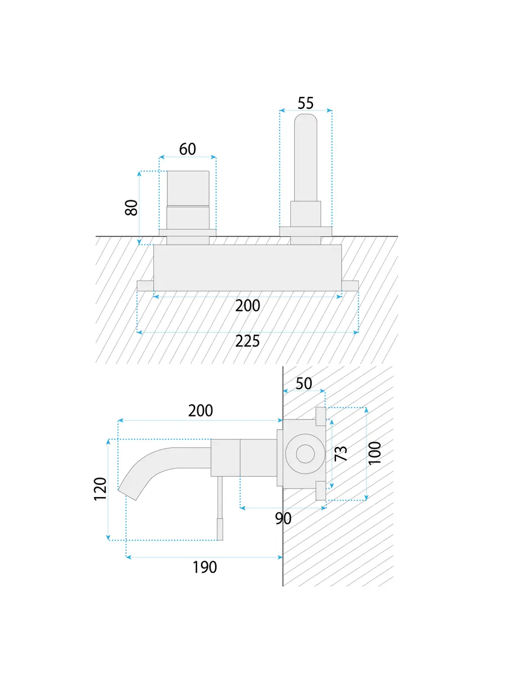 Baterie lavoar încastrată finisaj crom lucios model Lungo Diamond Chrom [6]