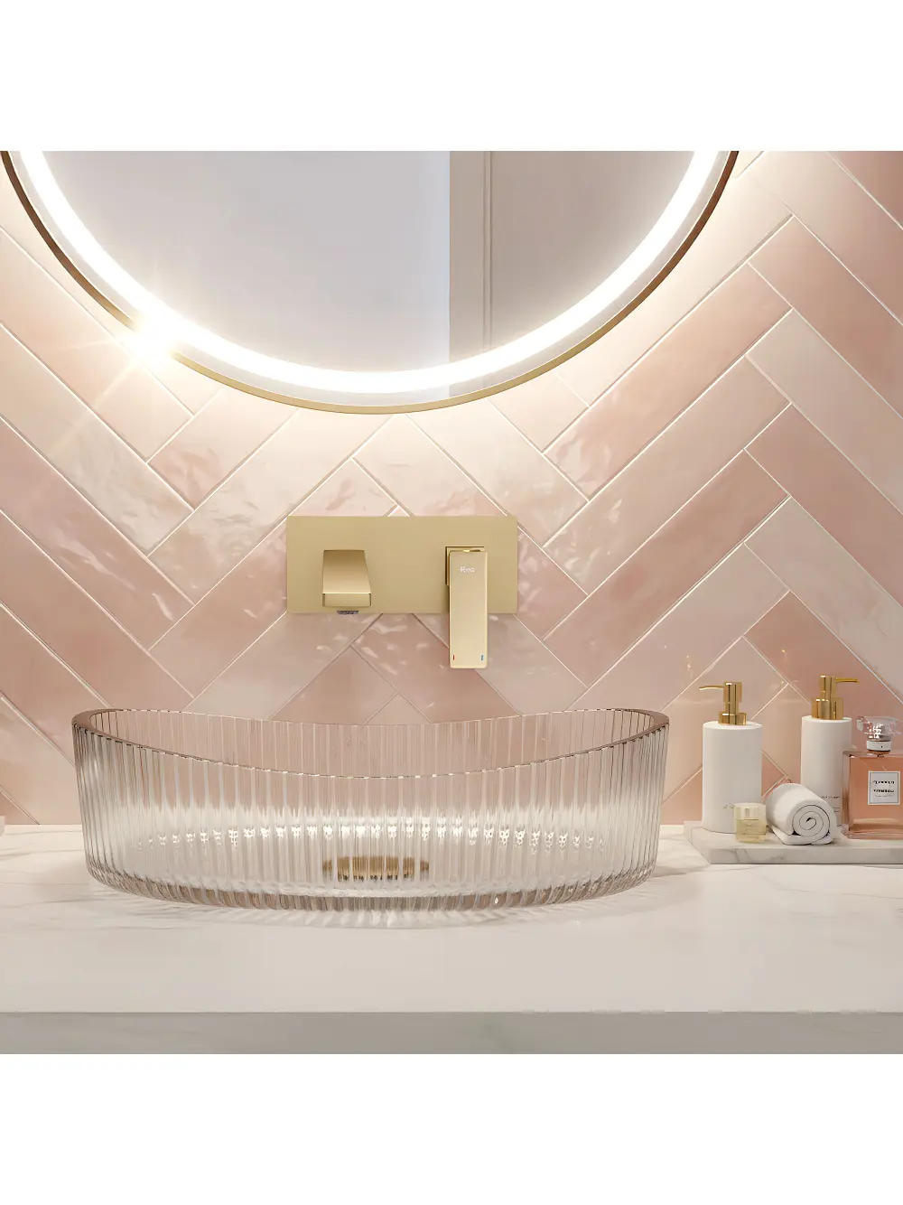 Baterie lavoar încastrată finisaj auriu periat material alamă model Joe Gold Brush [5]