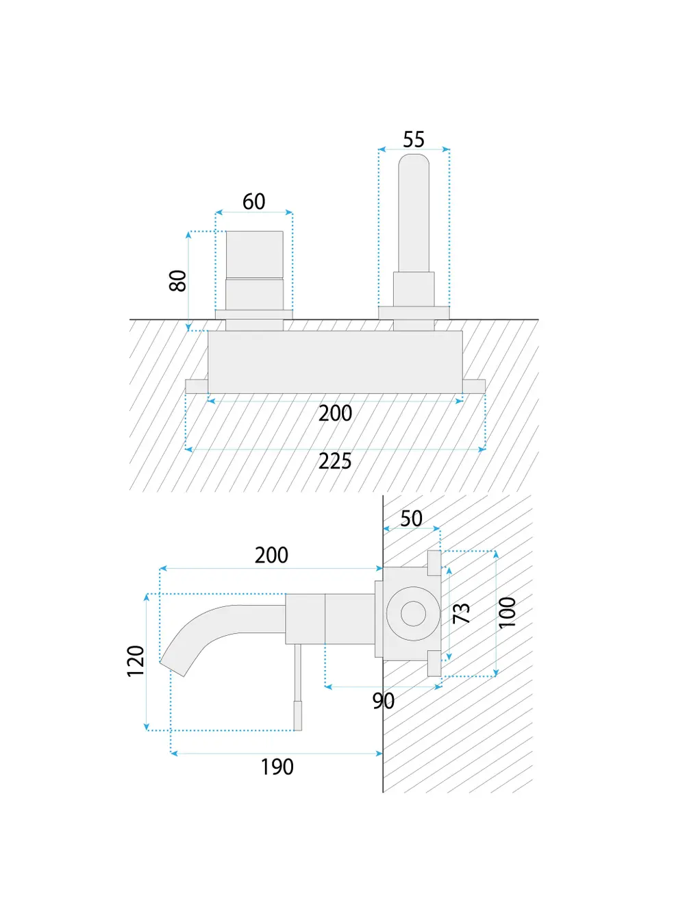Baterie lavoar încastrată finisaj auriu lucios model Lungo Diamond Gold [5]