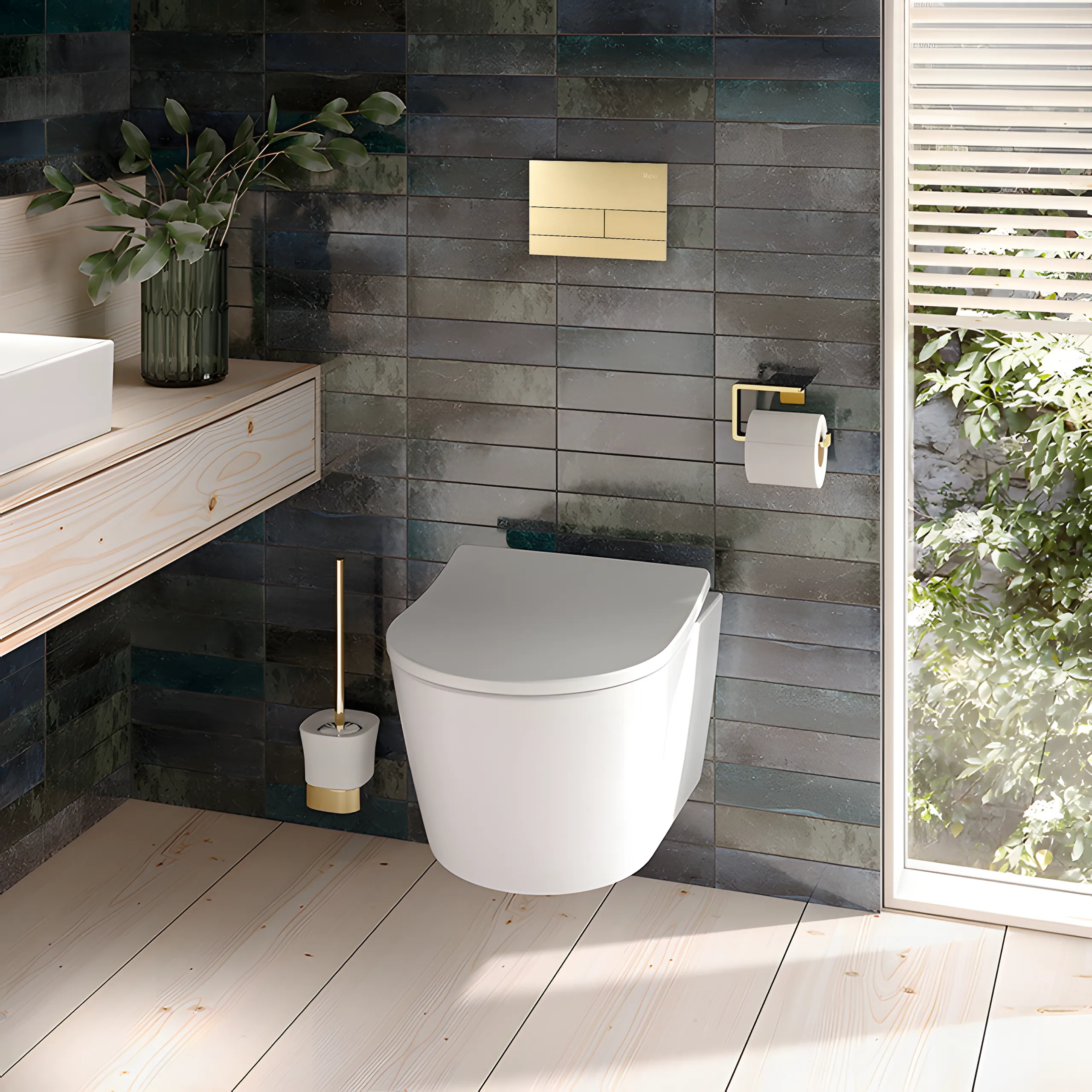 Buton pentru cadru wc încastrat culoare auriu periat model clapetă pătrat K011A-Q Gold Brushed [4]