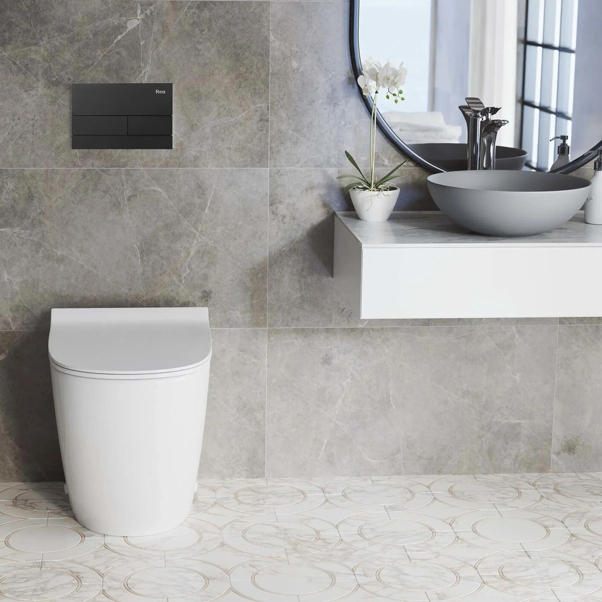 Buton pentru cadru wc încastrat culoare negru mat model clapetă T Black Matt [3]