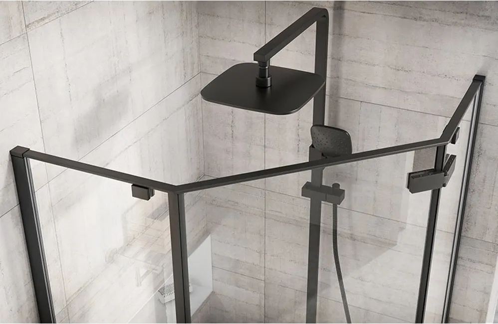 Cabină de duș batantă de colț mărime 100x100 cm culoare negru mat model Diamond Black Matt [5]