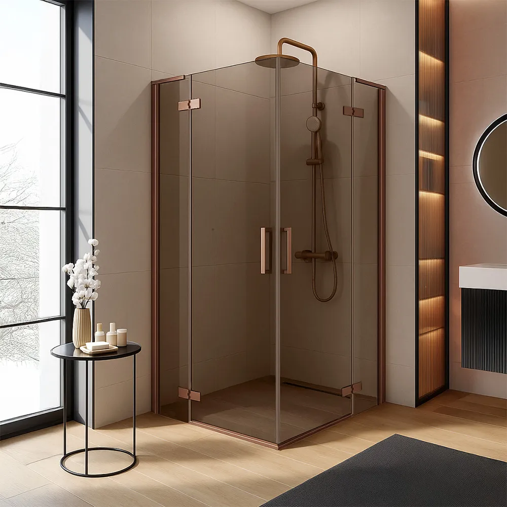 Cabină de duș batantă mărime 100x100 culoare cupru periat sticlă fumurie model Hugo Double Copper Brush [2]