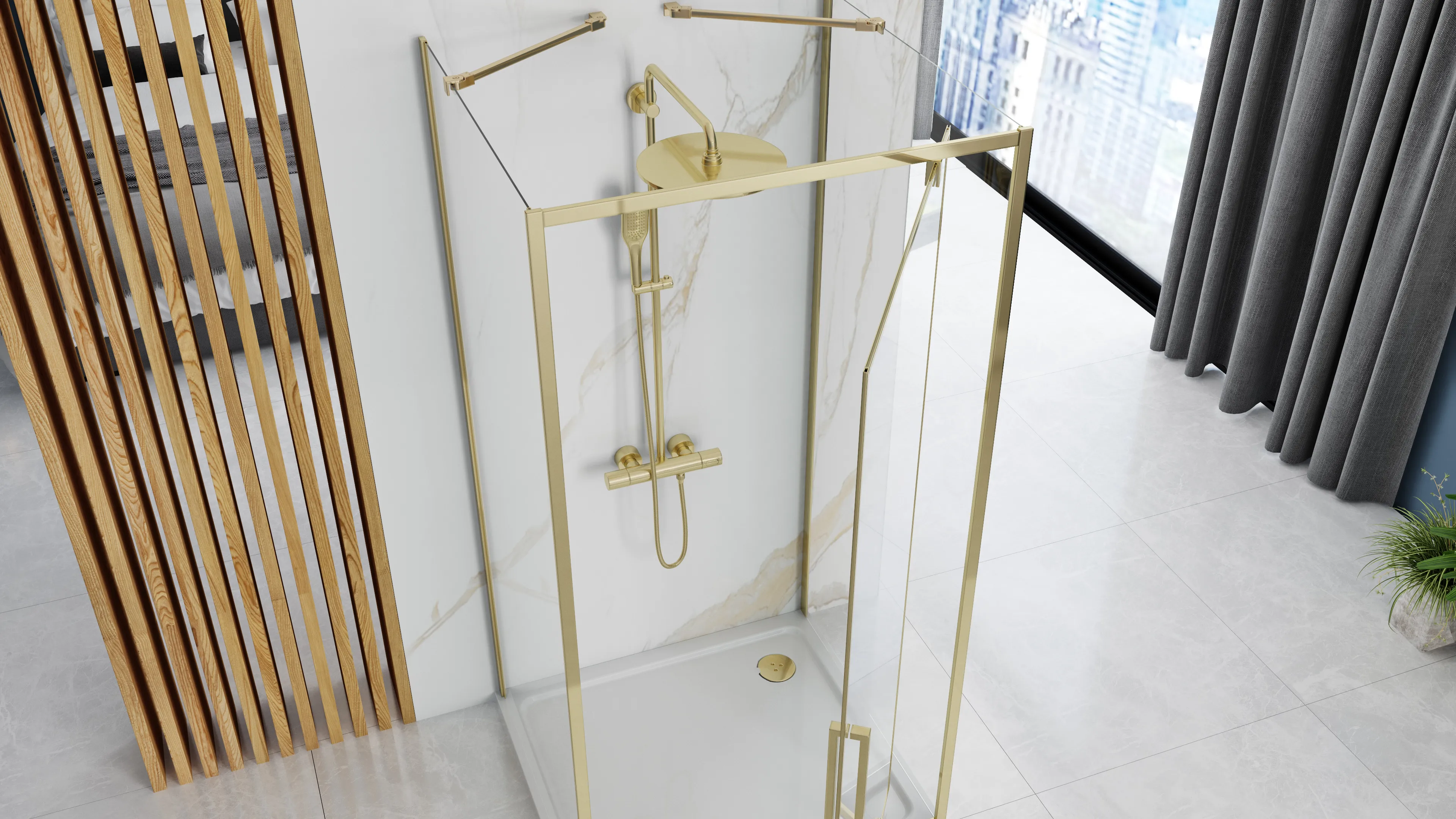 Cabină duș batantă de perete mărime 90x90 cm culoare auriu model Rapid Swing Gold [2]