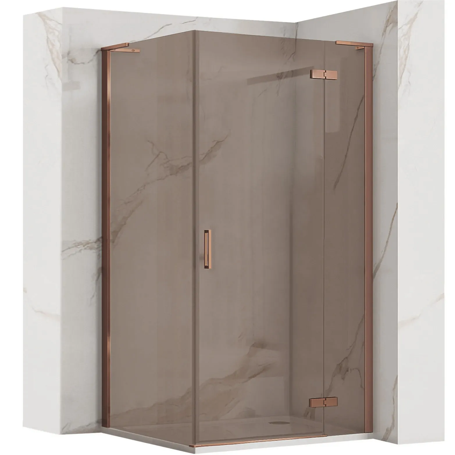 Cabină de duș batantă mărime 90x80 cm finisaj cupru periat sticlă fumurie model Hugo Copper Brush [1]