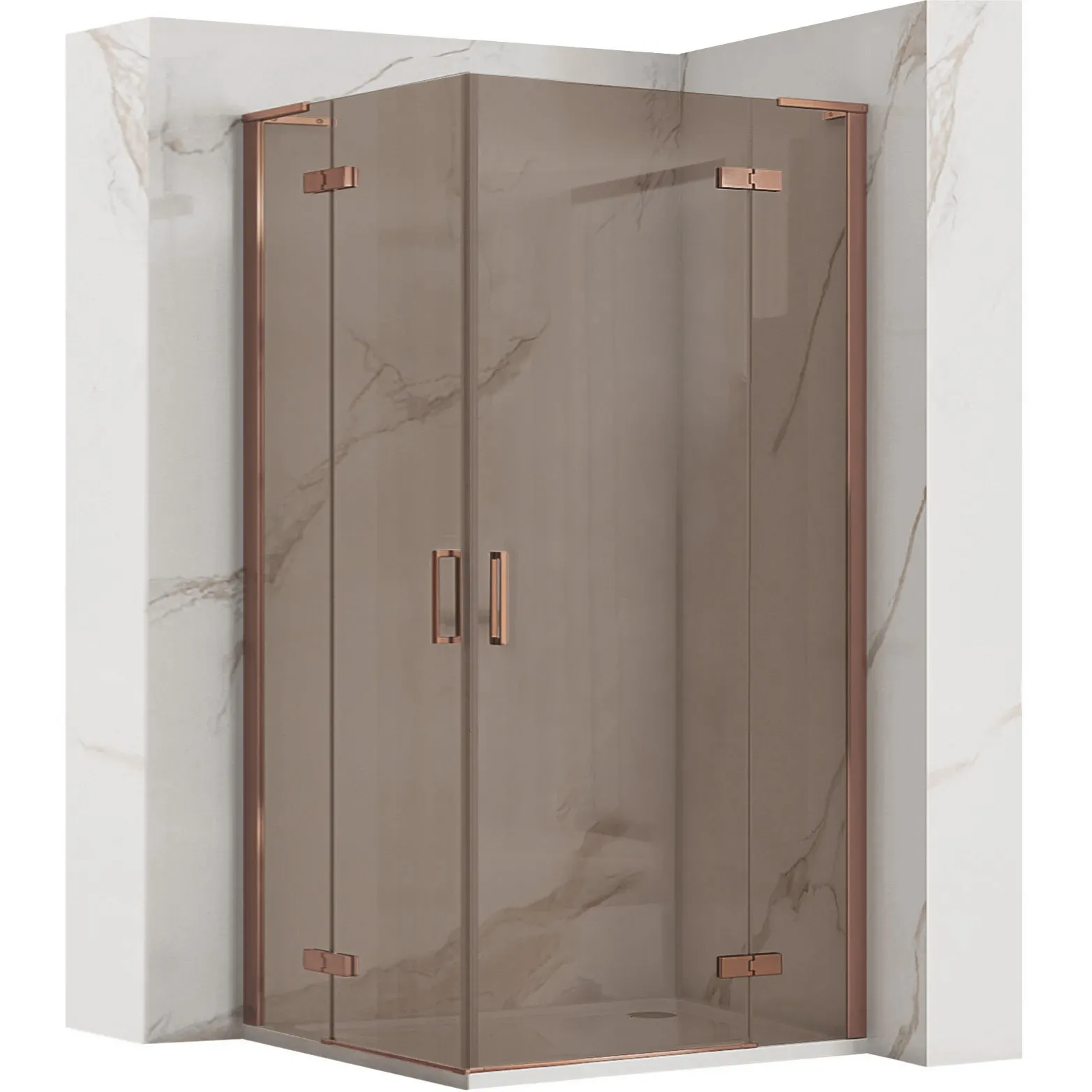 Cabină de duș batantă mărime 80x80 culoare cupru periat sticlă securizată de 6 mm fumurie model Hugo Double Copper Brush [1]