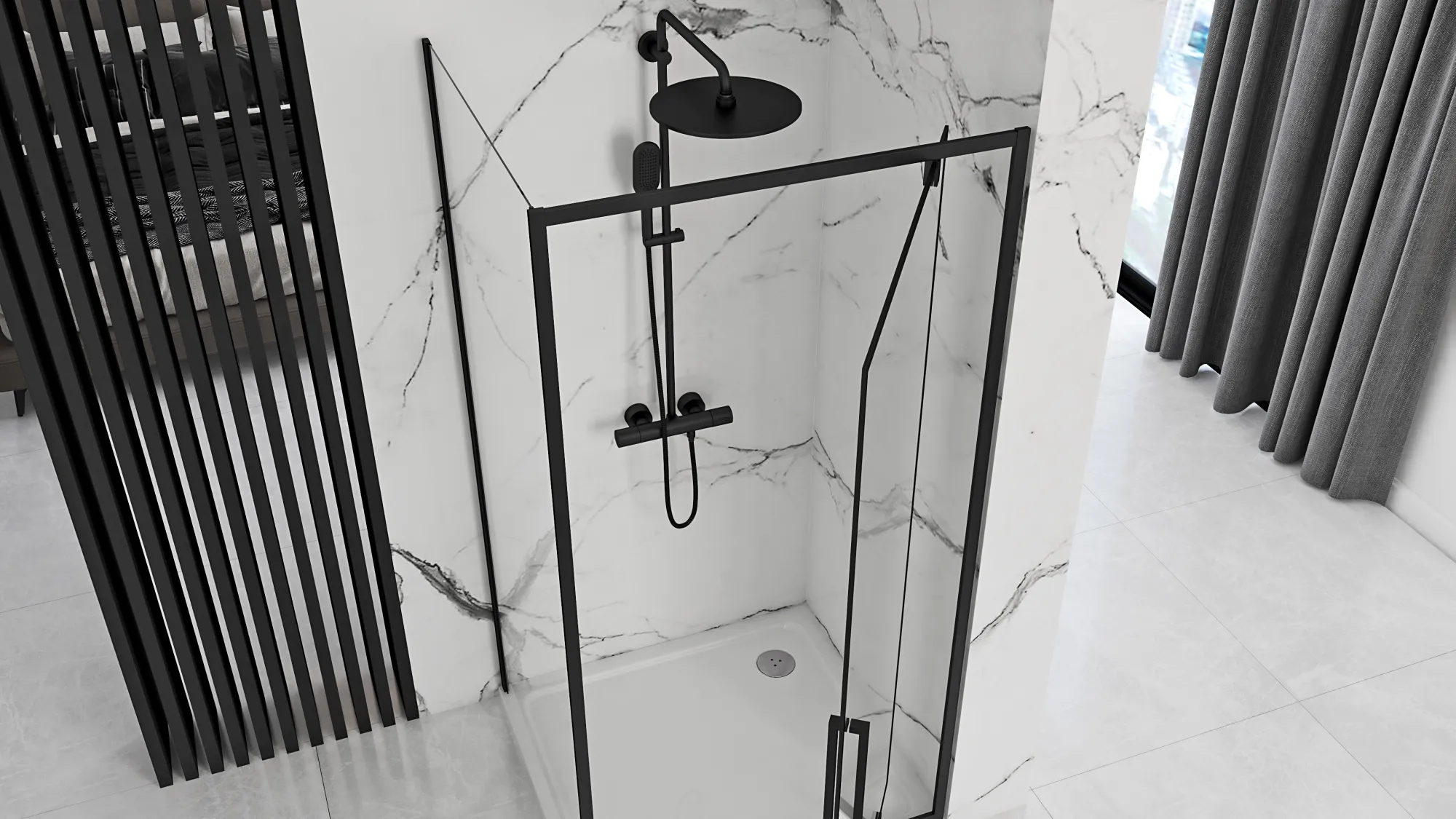Cabină duș batantă de colț mărime 120x90 cm culoare neagră model Rapid Swing Black [2]