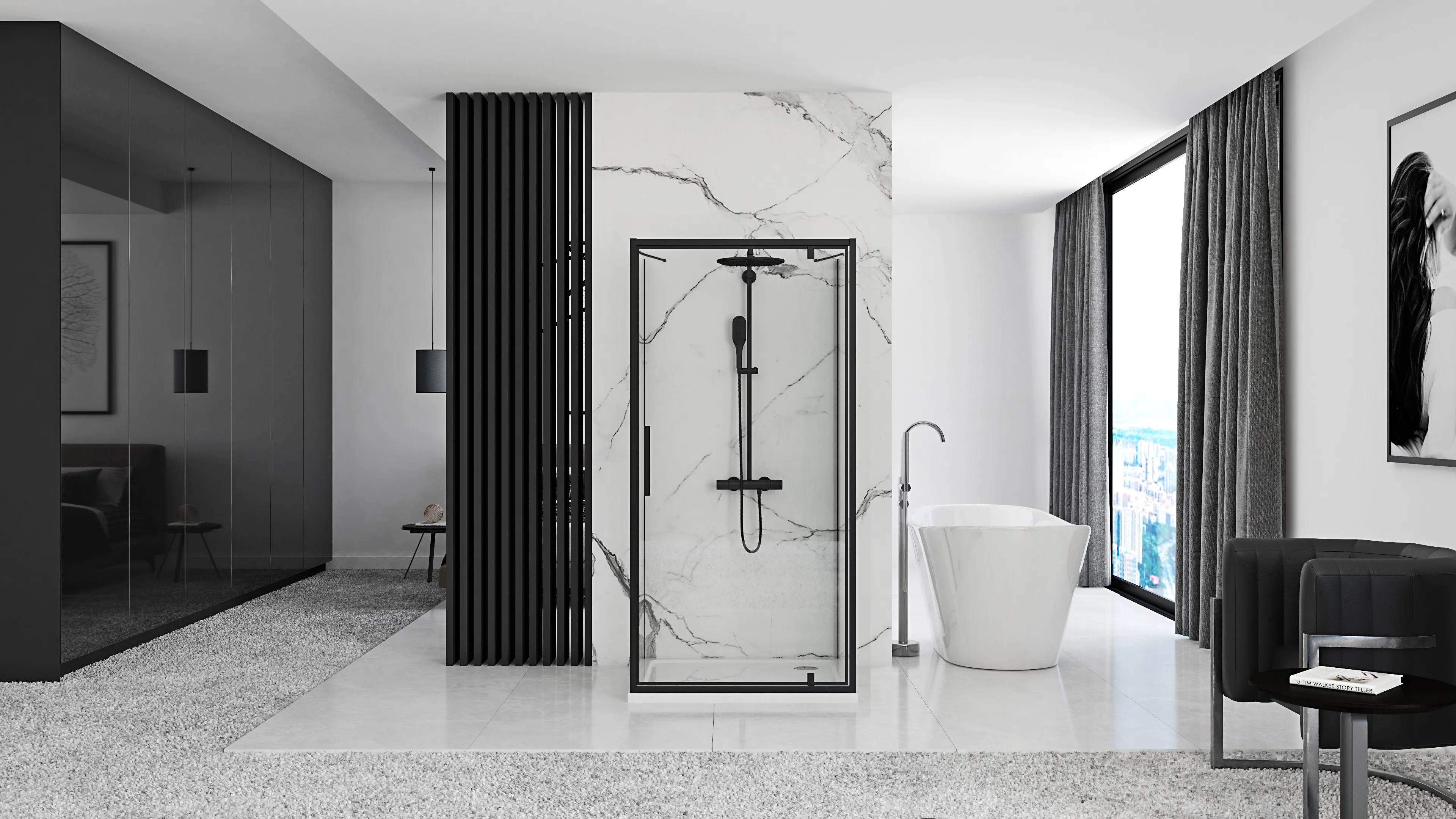 Cabină duș batantă de perete mărime 120x90 cm culoare neagră model Rapid Swing Black [5]