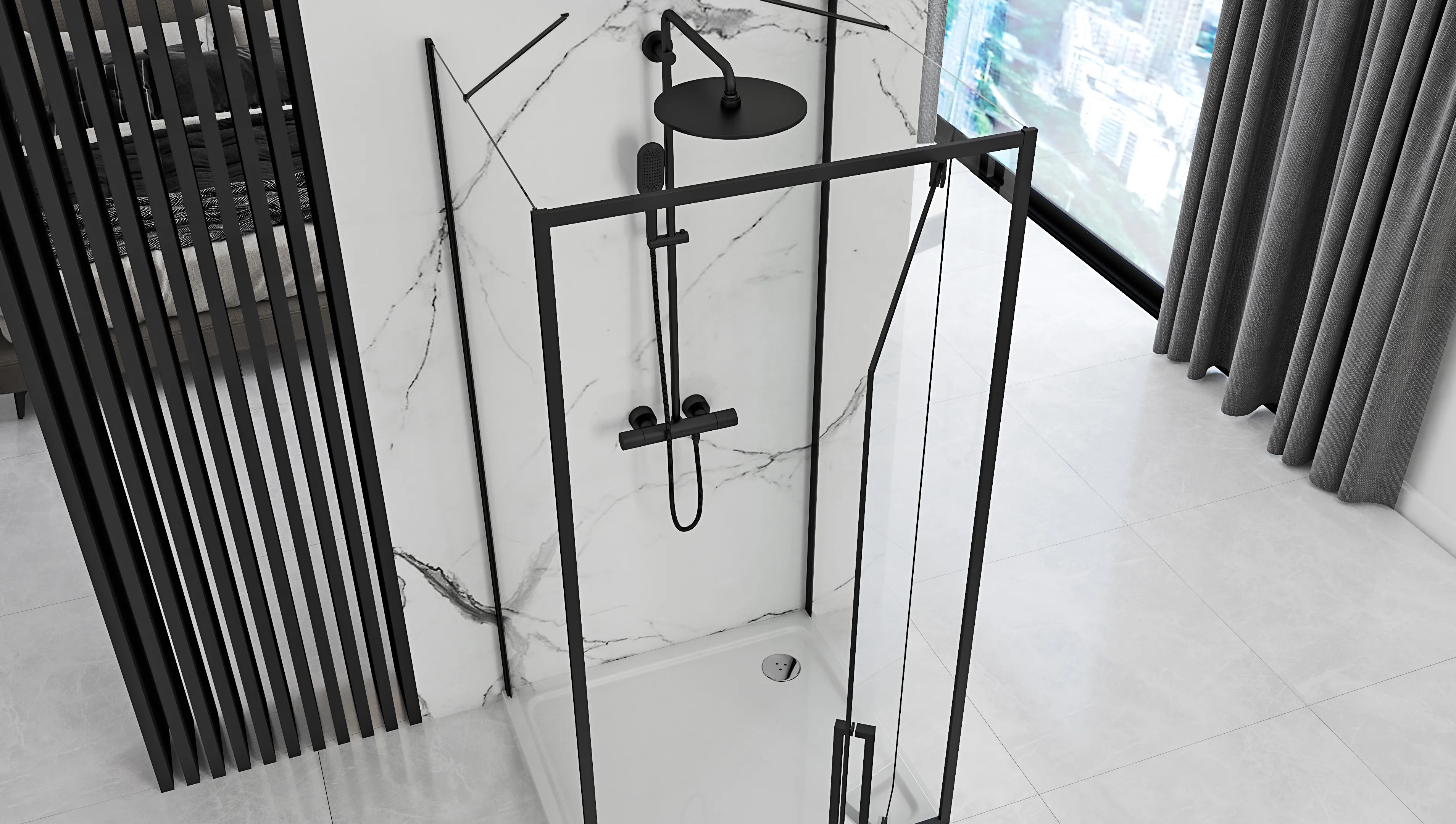 Cabină duș batantă de perete mărime 120x90 cm culoare neagră model Rapid Swing Black [2]