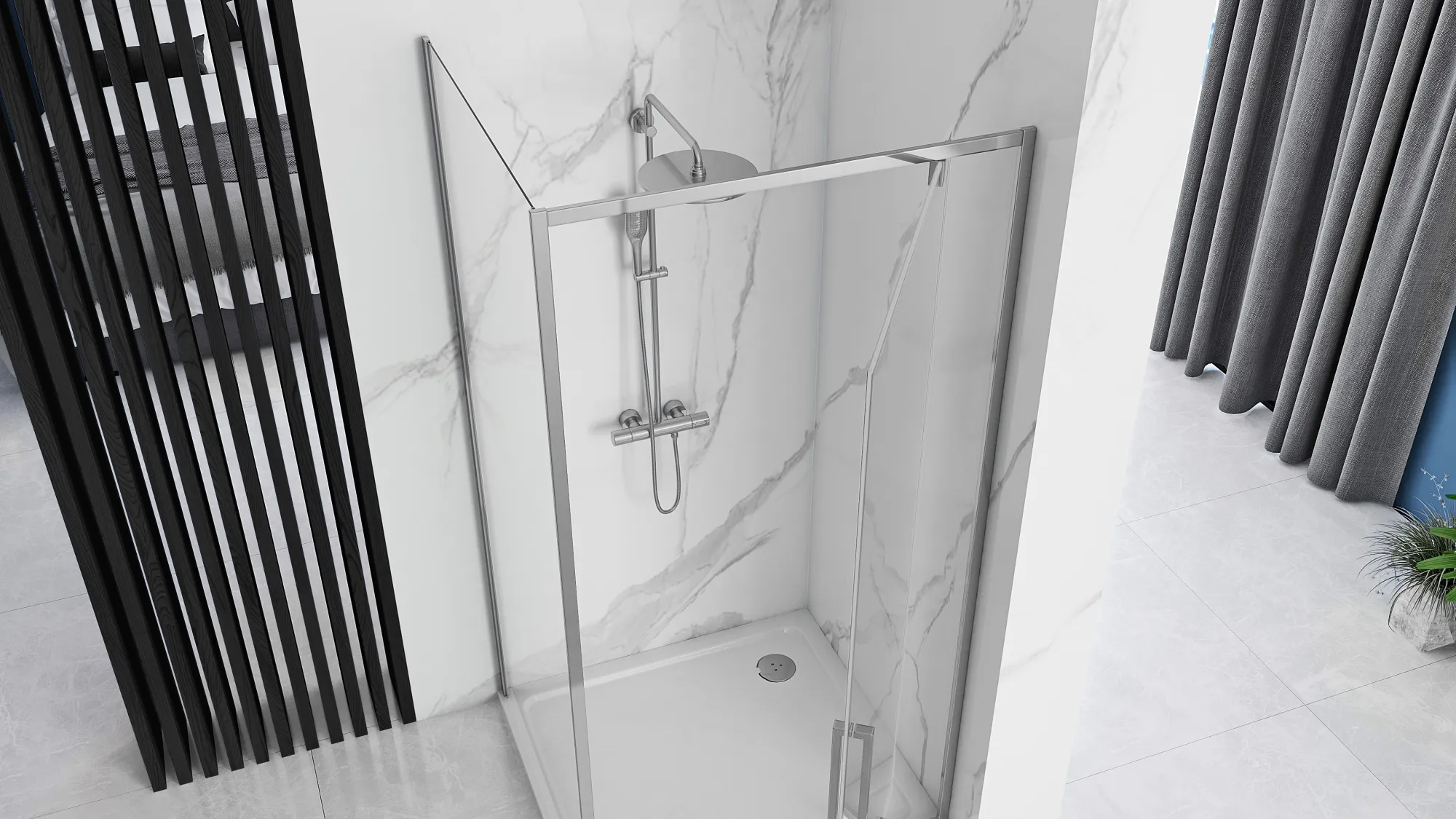 Cabină duș batantă de colț mărime 90x80 cm culoare crom model Rapid Swing Chrome [2]