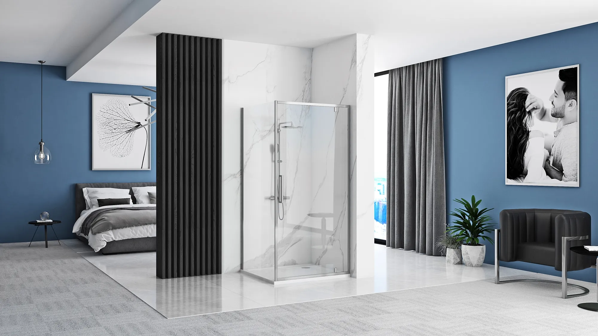 Cabină duș batantă de colț mărime 90x80 cm culoare crom model Rapid Swing Chrome [3]