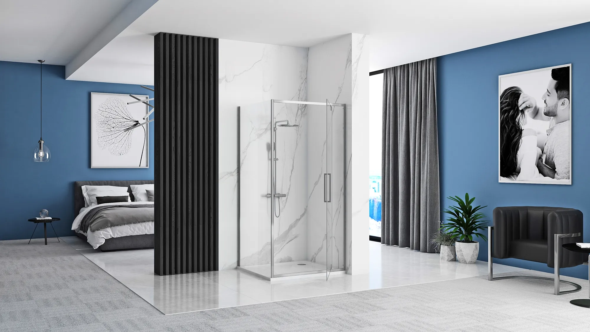 Cabină duș batantă de colț mărime 90x80 cm culoare crom model Rapid Swing Chrome [4]