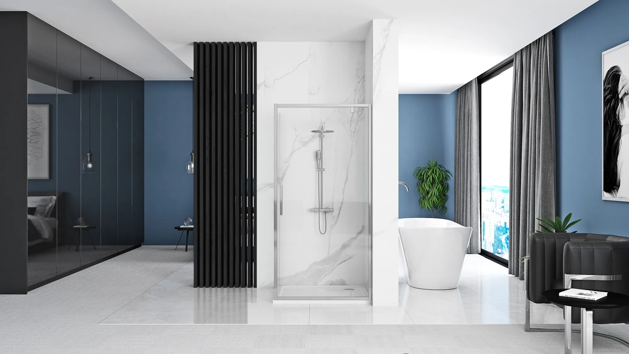 Cabină duș batantă de colț mărime 90x80 cm culoare crom model Rapid Swing Chrome [5]