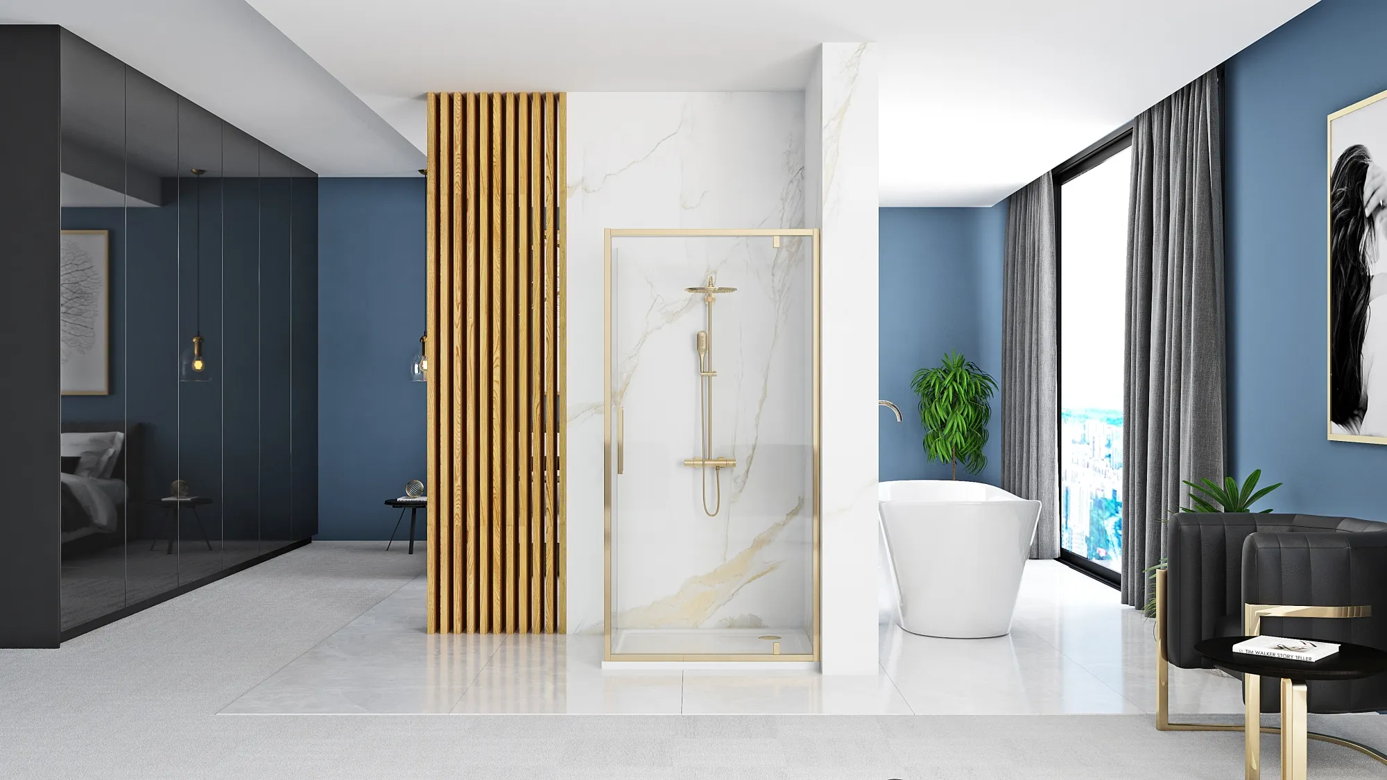 Cabină de duș batantă de colț mărime 100x100 cm culoare auriu model Rapid Swing Gold [5]