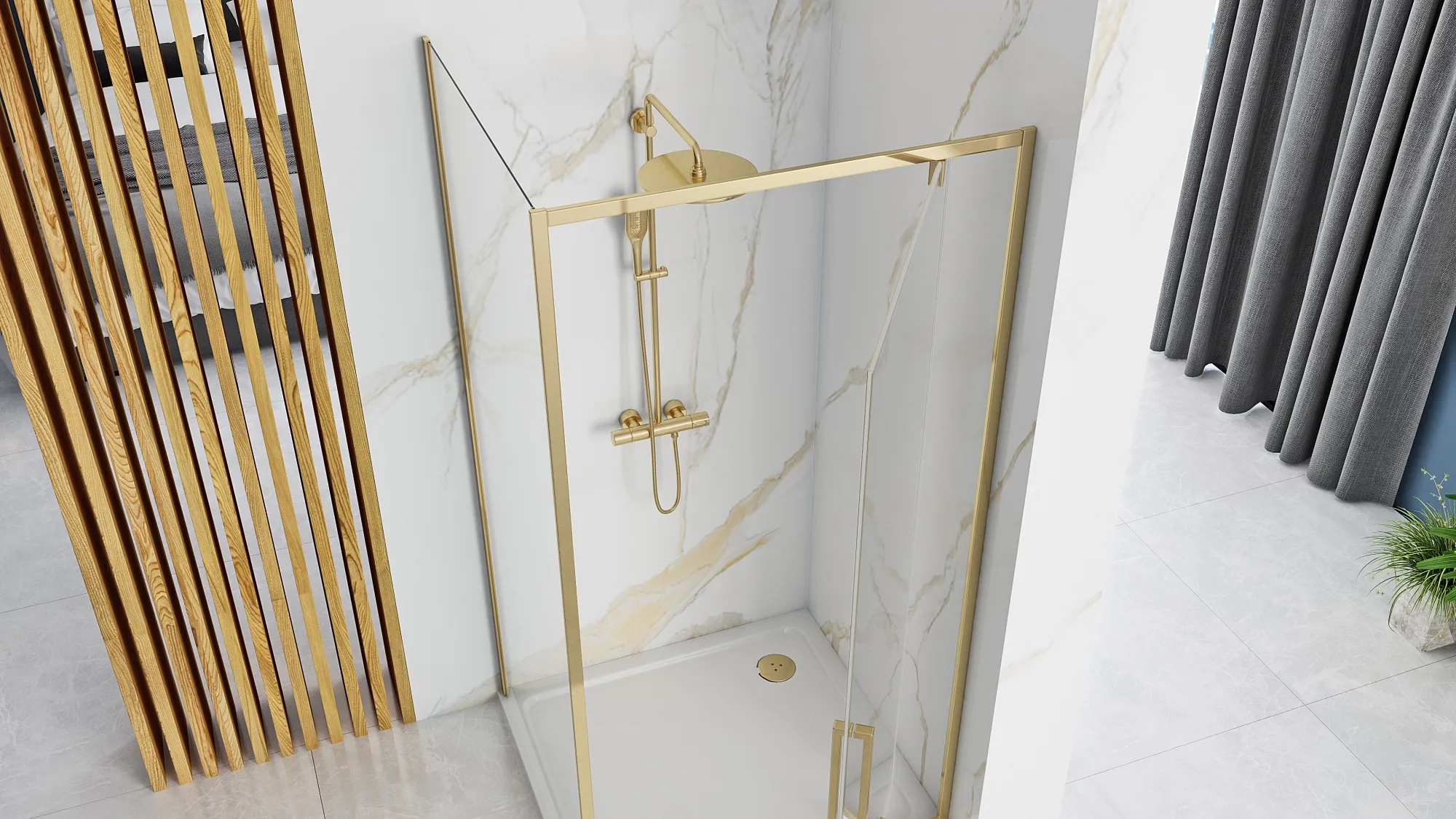 Cabină de duș batantă de colț mărime 100x100 cm culoare auriu model Rapid Swing Gold [2]