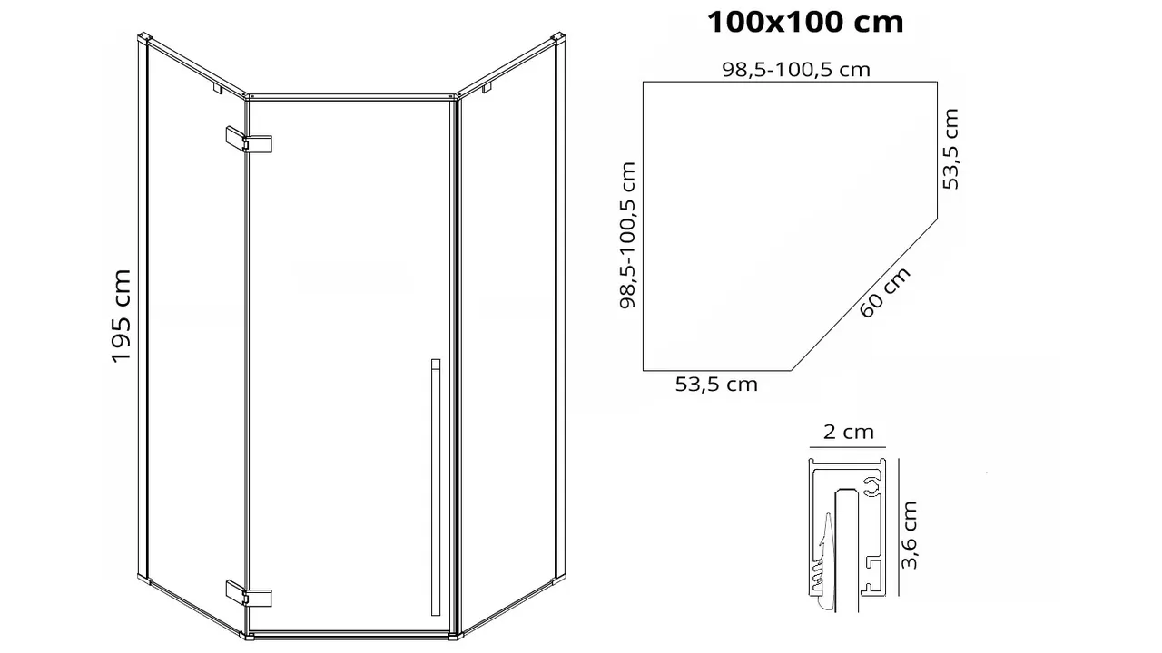Cabină duș batantă de colț mărime 100x100 cm culoare auriu model Diamond Gold [6]