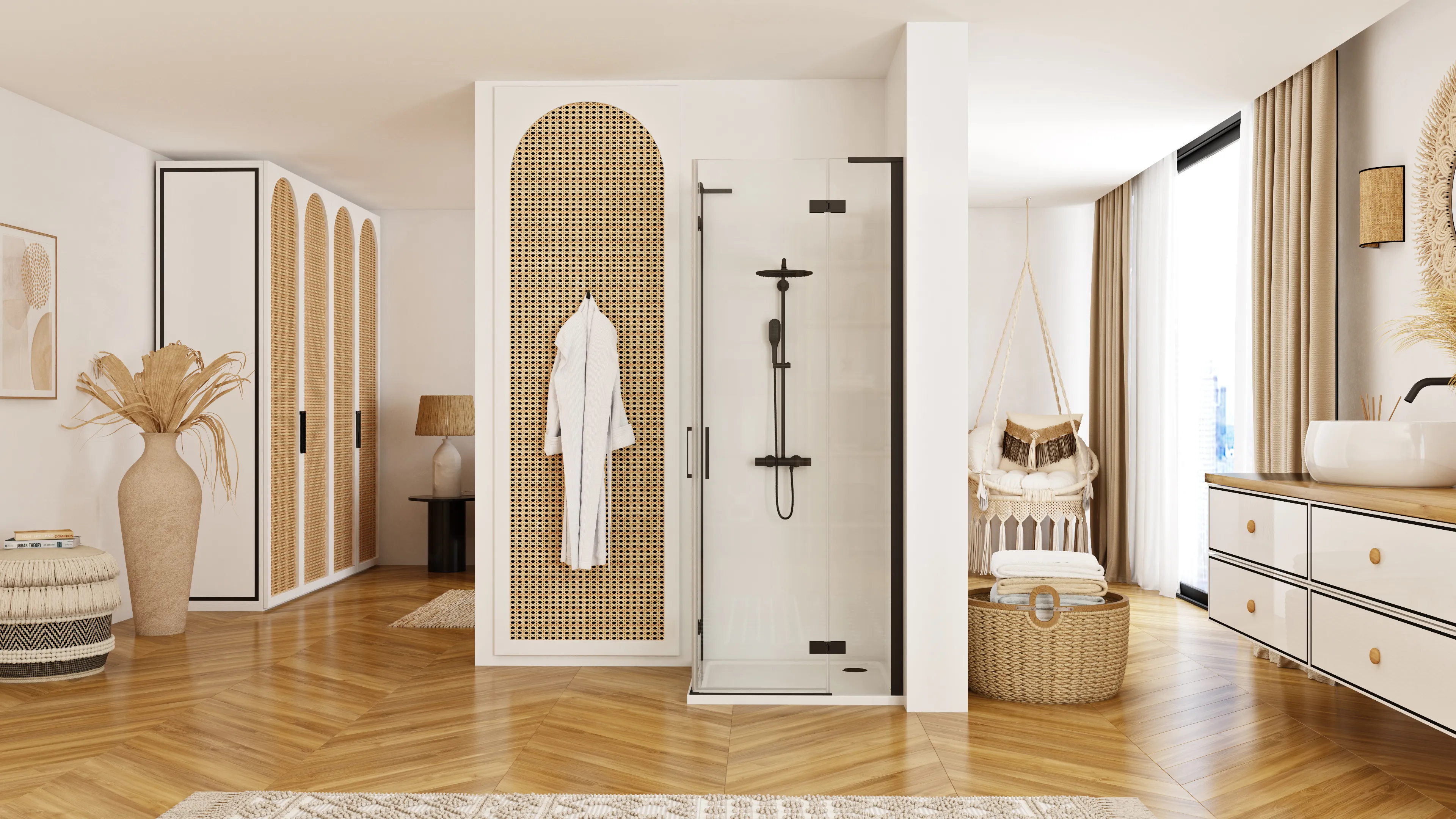 Cabină duș batantă de colț mărime 90x90 culoare negru mat sticlă securizată de 6 mm model Hugo Double Black Matt [4]