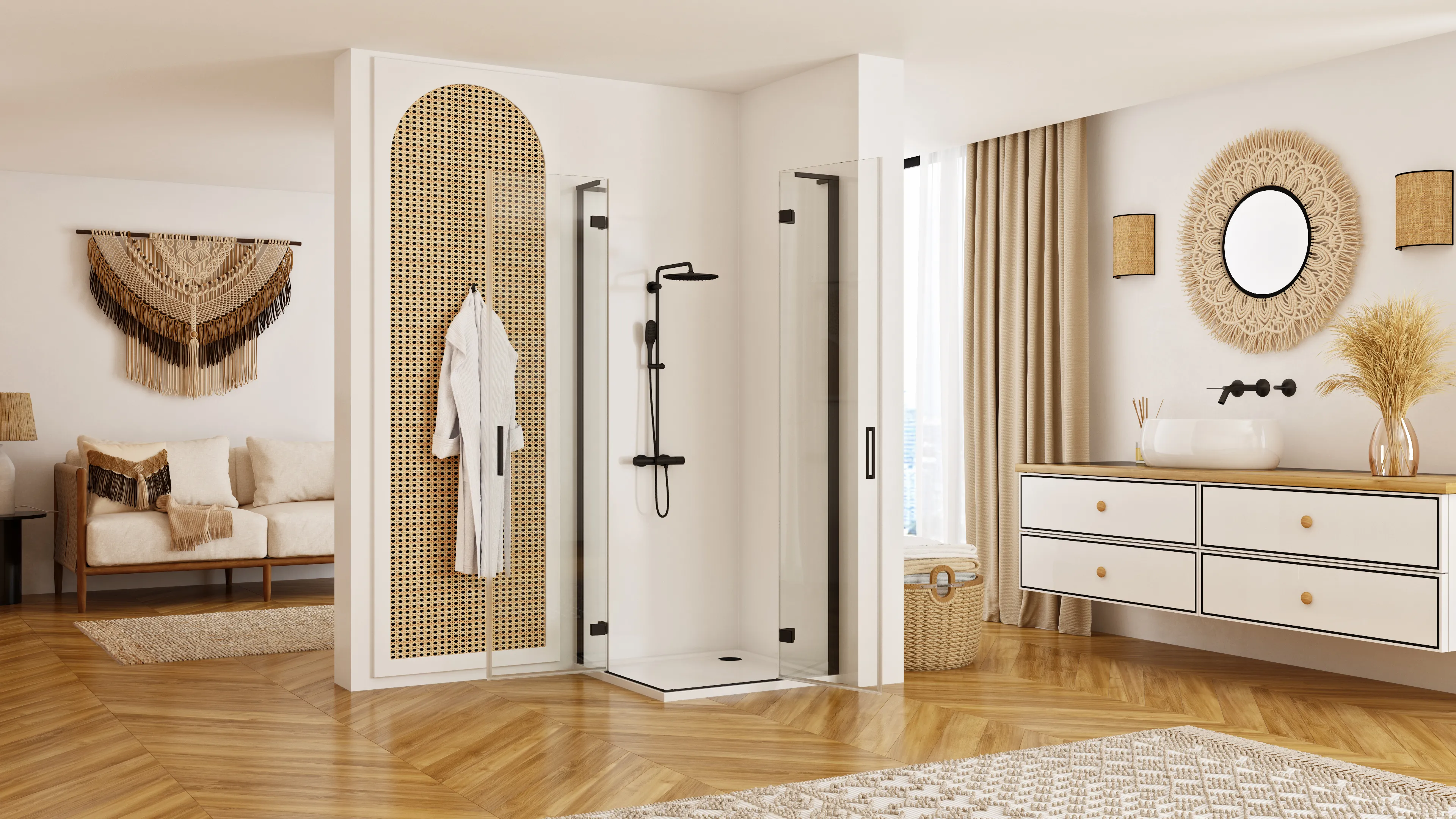 Cabină duș batantă de colț mărime 80x80 cm culoare neagră model Hugo Double Black [3]