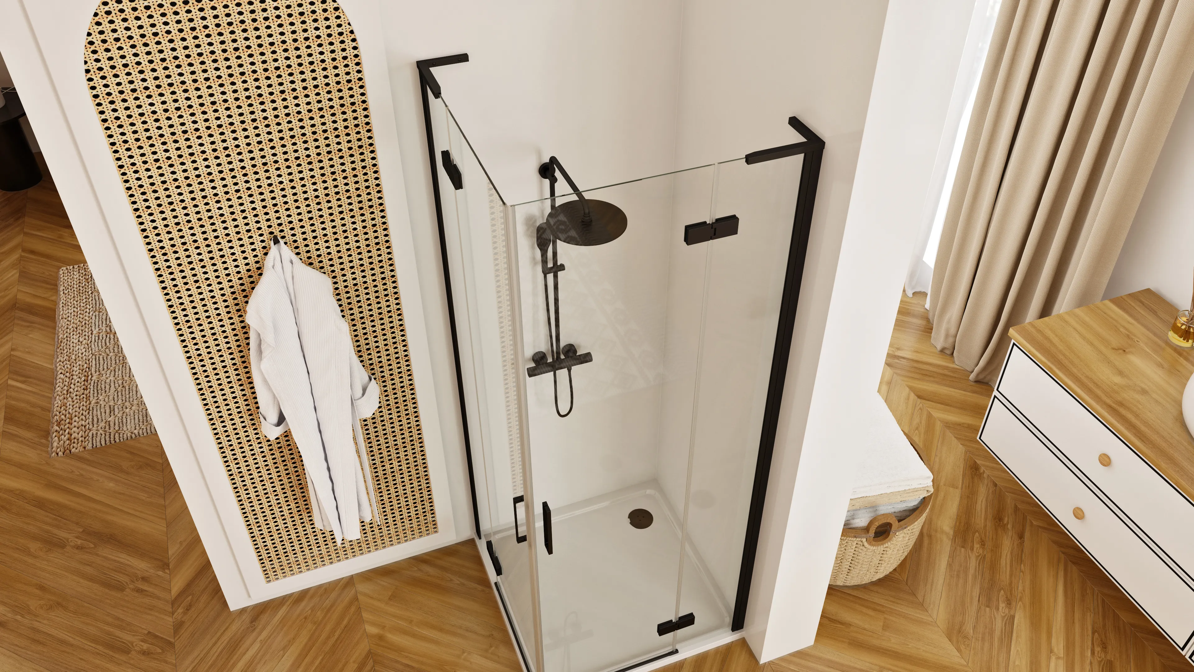 Cabină duș batantă de colț mărime 80x90 culoare neagră Hugo Double [5]